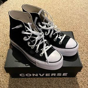 Black platform high top converse